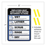 Excello Global Products® Employees Must Wash Hands Indoor Wall Sign, 5" x 7", Black/Blue/White Face, Black/Blue Graphics, 2/Pack (EXOHD0171S) Pack of 2
