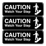 Excello Global Products® Caution Watch Your Step Indoor/Outdoor Wall Sign, 9" x 3", Black Face, White Graphics, 3/Pack (EXOHD0268S) Pack of 3