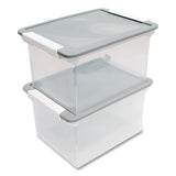 Storex Tote with Locking Handles, Legal/Letter, 13.9" x 18.3" x 10.6", Clear/Silver, 4/Carton (STX61530U04C) Case of 4