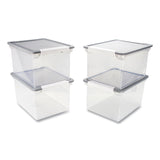 Storex Tote with Locking Handles, Legal/Letter, 13.9" x 18.3" x 10.6", Clear/Silver, 4/Carton (STX61530U04C) Case of 4