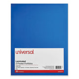 Universal® Laminated Two-Pocket Folder, Cardboard Paper, 100-Sheet Capacity, 11 x 8.5, Blue, 25/Box (UNV56419) Box of 25