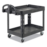 Rubbermaid® Commercial Heavy-Duty Utility Cart with Lipped Shelves, Plastic, 2 Shelves, 750 lb Capacity, 26" x 55" x 33.25", Black (RCP4546BLA) Each