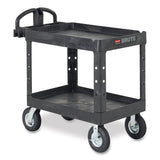 Rubbermaid® Commercial Heavy-Duty Utility Cart with Lipped Shelves, Plastic, 2 Shelves, 750 lb Capacity, 26" x 55" x 33.25", Black (RCP4546BLA) Each