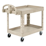 Rubbermaid® Commercial Heavy-Duty Utility Cart with Lipped Shelves, Plastic, 2 Shelves, 500 lb Capacity, 17.13" x 38.5" x 38.88", Beige (RCP450088BG) Each