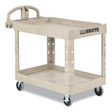 Rubbermaid® Commercial Heavy-Duty Utility Cart with Lipped Shelves, Plastic, 2 Shelves, 500 lb Capacity, 17.13" x 38.5" x 38.88", Beige (RCP450088BG) Each