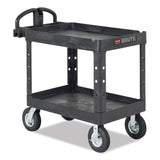 Rubbermaid® Commercial Heavy-Duty Utility Cart with Lipped Shelves, Plastic, 2 Shelves, 500 lb Capacity, 17.13" x 38.5" x 38.88", Black (RCP450088BK) Each