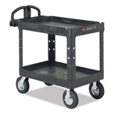 Rubbermaid® Commercial Heavy-Duty Utility Cart with Lipped Shelves, Plastic, 2 Shelves, 500 lb Capacity, 25.9" x 45.2" x 32.2", Black (RCP452088BK) Each