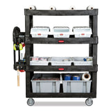 Rubbermaid® Commercial Heavy-Duty Ergo Utility Cart, Plastic, 4 Shelves, 700 lb Capacity, 24.35" x 54.1" x 62.4", Black (RCP2128657) Each