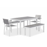 KFI Studios Eveleen Outdoor Dining Table Set, 55" x 35" x 29" Rectangular Table, 2 Benches, 2 Armchairs, Gray/White (KFI840031918437) Each