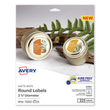 Avery® Matte White Sure Feed Labels, 2 1/2" Diameter, 9/Sheet, 25 Total Sheets, 225 Total Labels (AVE22562) Pack of 225