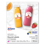 Avery® Durable White ID Labels w/ Sure Feed, 2.5" dia, White, 72/Pk (AVE22856) Pack of 5