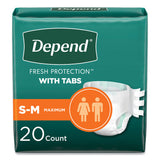 Depend® Incontinence Protection with Tabs, Small/Medium, 19" to 34" Waist, 20/Pack, 3 Packs/Carton (KCC35456) Case of 3