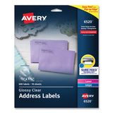 Avery® Glossy Clear Easy Peel Mailing Labels w/ Sure Feed Technology, Inkjet/Laser Printers, 0.66 x 1.75, 60/Sheet, 10 Sheets/PK (AVE6520) Pack of 600