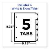 Avery® Write and Erase Durable Plastic Dividers with Straight Pocket, 5-Tab, 11.13 x 9.25, White, 1 Set (AVE16825) Pack of 2