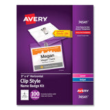 Avery® Clip-Style Name Badge Holder with Laser/Inkjet Insert, Top Load, 4 x 3, White, 100/Box (AVE74541) Box of 100