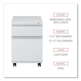 Alera® File Pedestal with Full-Length Pull, Left or Right, 2-Drawers: Box/File, Legal/Letter, Light Gray, 14.96" x 19.29" x 21.65" (ALEPBBFLG) Each