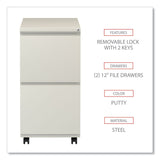 Alera® File Pedestal with Full-Length Pull, Left or Right, 2 Legal/Letter-Size File Drawers, Putty, 14.96" x 19.29" x 27.75" (ALEPBFFPY) Each