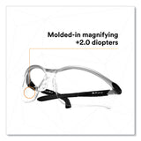 3M™ BX Molded-In Diopter Safety Glasses, +2.0 Diopter Strength, Black/Silver Plastic Frame, Clear Polycarbonate Lens (MMM1137500000) Each