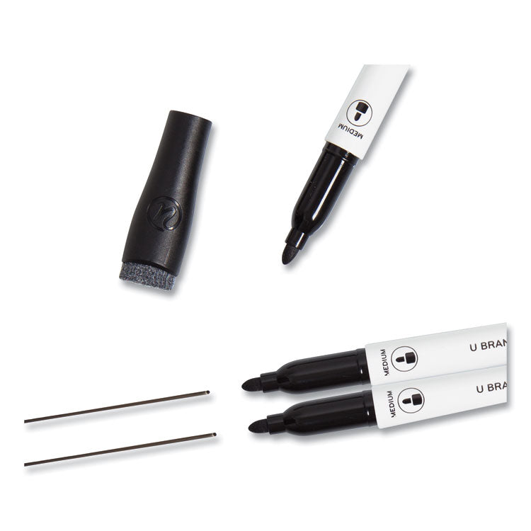 U Brands Medium Point Low-Odor Dry-Erase Markers with Erasers, Medium Bullet Tip, Black, Dozen (UBR2922U0012)