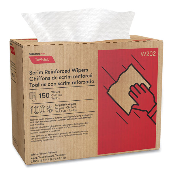 Cascades PRO Tuff-Job Scrim Reinforced Wipers, 4-Ply, 9.75 x 16.75, White, 150/Box, 6 Box/Carton (CSDW202)