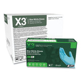 X3® by AMMEX® Industrial Nitrile Gloves, Powder-Free, Small, 3 mil Thick, 9.5" Long, Blue, 100/Box, 10 Boxes/Carton (AXCX342100) Case of 1000
