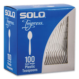 Solo Inc. Impress Heavyweight Full-Length Polystyrene Cutlery, Teaspoon, White, 100/Box (SCCHSWTX0007BX) Box of 100