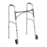 McKesson Dual Release Folding Walker with Wheels Adjustable Height Steel Frame 350 lbs. Weight Capacity 32 to 39 Inch Height (1128909_EA) 1/EA