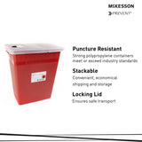 McKesson Prevent® Sharps Container Red Base 13-3/4 W X 13-3/4 D X 14 H Inch Horizontal / Vertical Entry 8 Gallon (1011861_EA) 1/EA