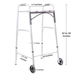 McKesson Dual Release Folding Walker with Wheels Adjustable Height Aluminum Frame 350 lbs. Weight Capacity 32 to 39 Inch Height (1076176_EA) 1/EA