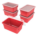 Storex Cubby Bin with Lid, 12.28 x 7.95 x 5.23, Red, 5/Pack (STX62407U05C) Pack of 5