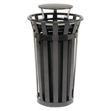 Global Industrial® Outdoor Slatted Steel Trash Can, Rain Bonnet Lid, 24 gal, Black (GBE260803BK) Each