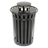 Global Industrial® Outdoor Slatted Steel Trash Can, Rain Bonnet Lid, 36 gal, Black (GBE260804BK) Each