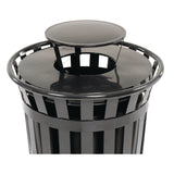 Global Industrial® Outdoor Slatted Steel Trash Can, Rain Bonnet Lid, 36 gal, Black (GBE260804BK) Each