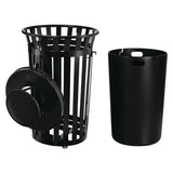 Global Industrial® Outdoor Slatted Steel Trash Can, With Access Door and Rain Bonnet Lid, 36 gal, Black (GBE261941BK) Each