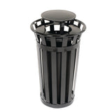 Global Industrial® Outdoor Slatted Steel Trash Can, Rain Bonnet Lid, 24 gal, Black (GBE260803BK) Each