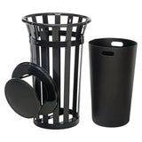 Global Industrial® Outdoor Slatted Steel Trash Can, Rain Bonnet Lid, 24 gal, Black (GBE260803BK) Each