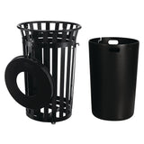 Global Industrial® Outdoor Slatted Steel Trash Can, With Access Door, 36 gal, Steel Black (GBE261940BK) Each
