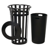 Global Industrial® Outdoor Slatted Steel Trash Can, 24 gal, Black (GBE237725BK) Each