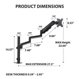Eureka Ergonomic® Single Monitor Arm, For 32" Monitors, 90 deg Rotation, 35 deg Tilt, 360 deg Pan, Black, Supports 17.6 lbs (EKAMA0212P) Each