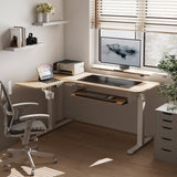 Eureka Ergonomic® L-Shaped Standing Desk with Keyboard Tray, Left Desk, 61.25" x 43.25" x 34.38" to 52.88", Maple White/White (EKAL60LMW) Each