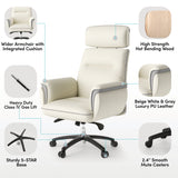 Eureka Ergonomic® Royal Executive Office Chair, Support up to 300 lb, 19.46"-22.26" Seat Height, White PU Leather Seat, White Faux Leather Back (EKAOC003OW) Each