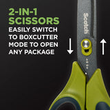 Scotch Non-Stick Unboxing Scissors, 8" Long, 2.7" Cut Length, Green/Black Handle (MMM1488NS) Each
