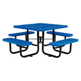 Global Industrial® Perforated Steel Picnic Table, Square, 81 x 81 x 29.5, Blue Top, Blue Base/Legs (GBE694551BL) Each