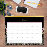 Blue Sky® Neveah Monthly Desk Pad Calendar, Floral Artwork, 22" x 17", White/Black/Pink Sheets, Gold Headband, 12-Month (Jan-Dec): 2026 (BLS148629) Each