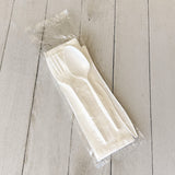 Boardwalk® Four-Piece Cutlery Kit, Fork/Knife/Napkin/Teaspoon, Mediumweight, White, 250/Carton (BWK4COMBOKITPP) Case of 250