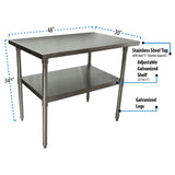 BK Resources Stainless Steel Flat Top Work Tables, 48w x 30d x 36h, Silver, 2/Pallet (BKE2VT4830) Each