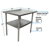 BK Resources Stainless Steel Flat Top Work Tables, 36w x 30d x 36h, Silver, 2/Pallet (BKE2VT3630) Each
