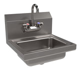 BK Resources Stainless Steel Hand Sink with Faucet, 14" l x 10" w x 5" d (BKEBKHSW1410PG) Each