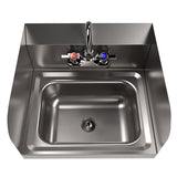 BK Resources Stainless Steel Hand Sink with Side Splashes and Faucet, 14" l x 10" w x 5" h (BKEHSW1410SSP) Each