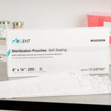 McKesson Argent™ Sure-Check® Sterilization Pouch Ethylene Oxide (EO) Gas / Steam 8 X 16 Inch Transparent / Blue Self Seal Paper / Film (527135_BX) 1/BX